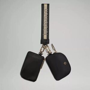 Lululemon Black Gold Dual Pouch Wristlet Wallet Keychain